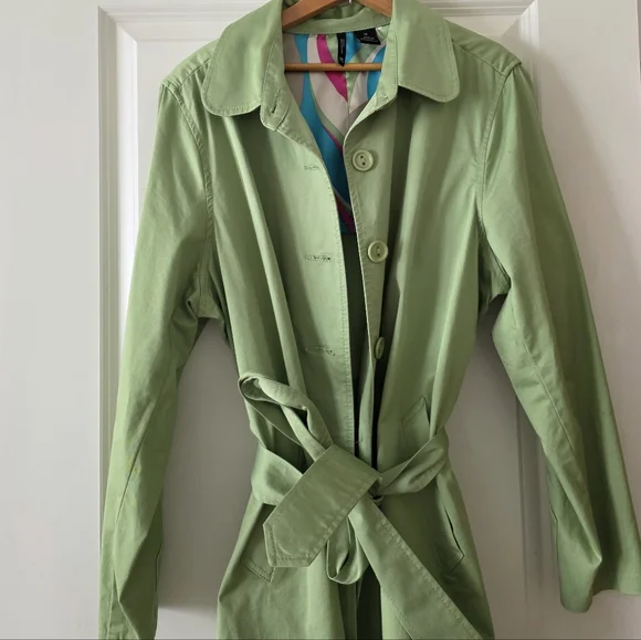 SOLD Y2k New Directions Trench Coat Preppy Cottage Core Womens 1x Light Lime - Picture 2 of 7